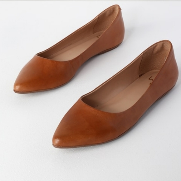 Holly Leather Cognac Pointed Toe Flats - Picture 4 of 8